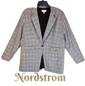 Nordstrom Womens Blazer Jackets Sz 1X Plaid Gray-Brown Career Business Office
